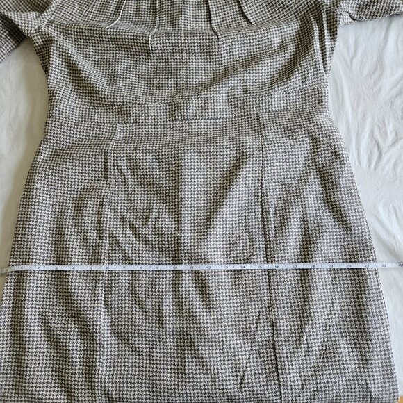 Johnnie-O retro look pintuck front LS houndstooth gray lined silk mini dress XXL - Picture 6 of 16